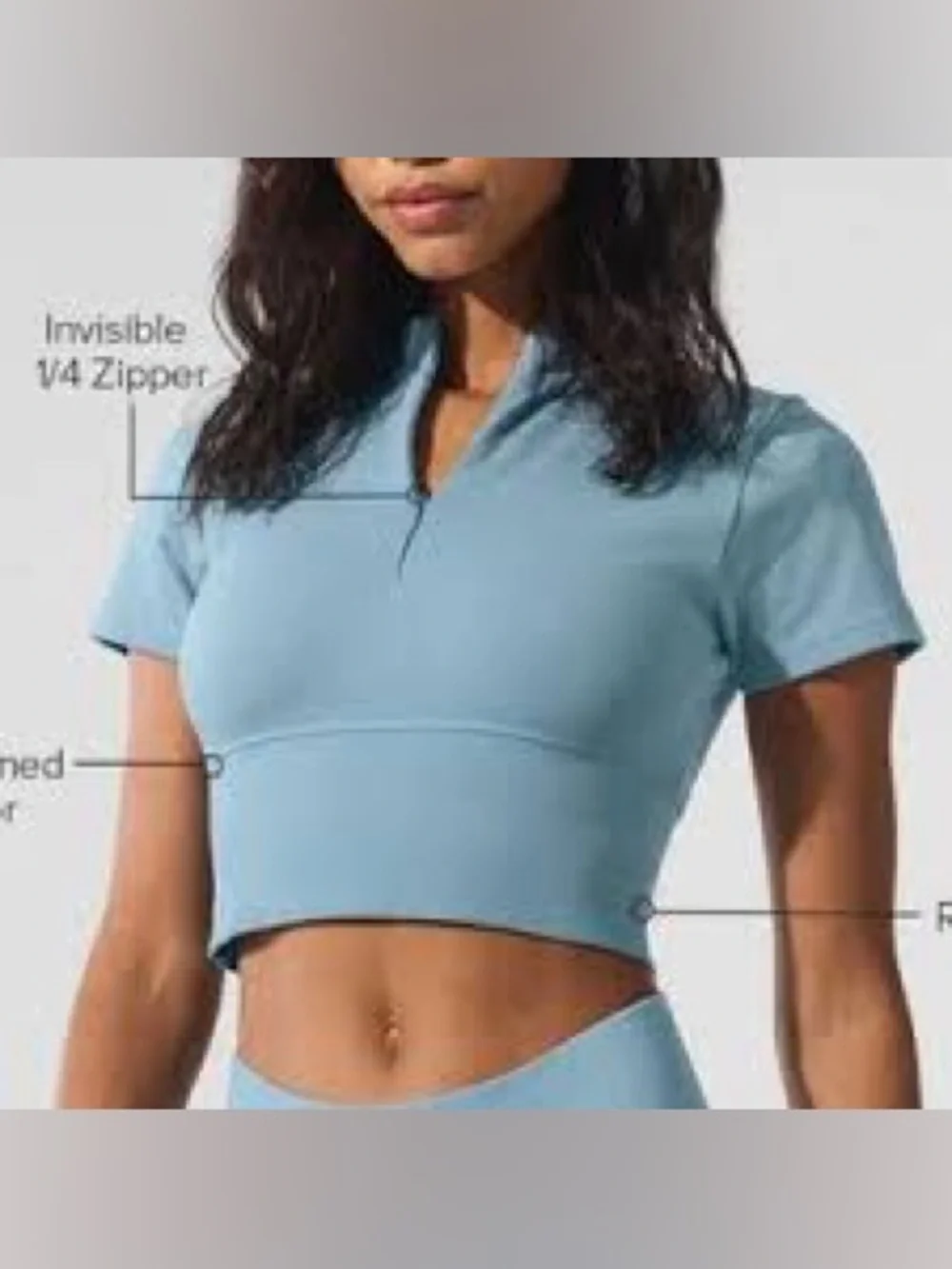Alo Seamless Winter Warm Plush Cropped Short Sleeve Celestial Blue Zip-Up Henley